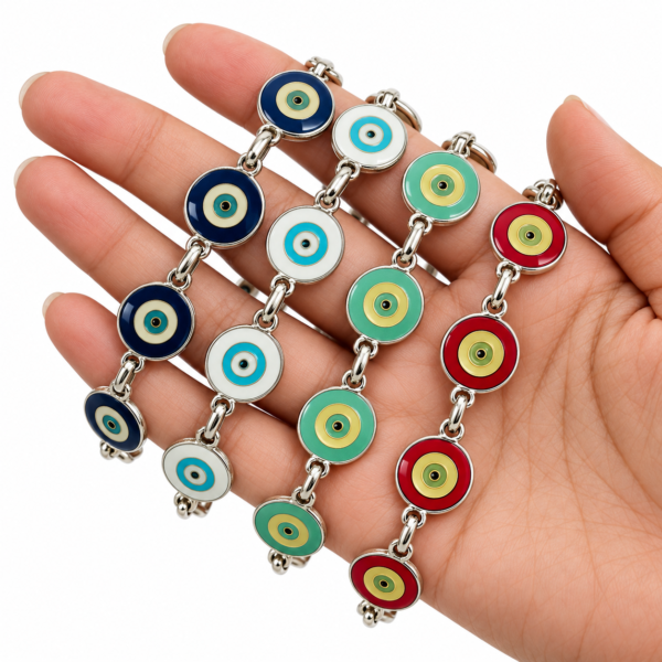 Pulseira de Olho Grego Prateada com Fecho Ímã — 4 Modelos