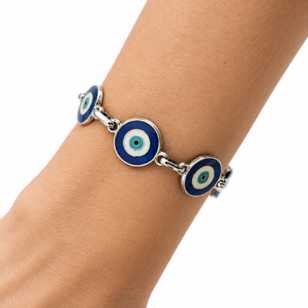 Pulseira de Olho Grego Prateada com Fecho Ímã — 4 Modelos