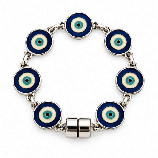 Pulseira de Olho Grego Prateada com Fecho Ímã — 4 Modelos