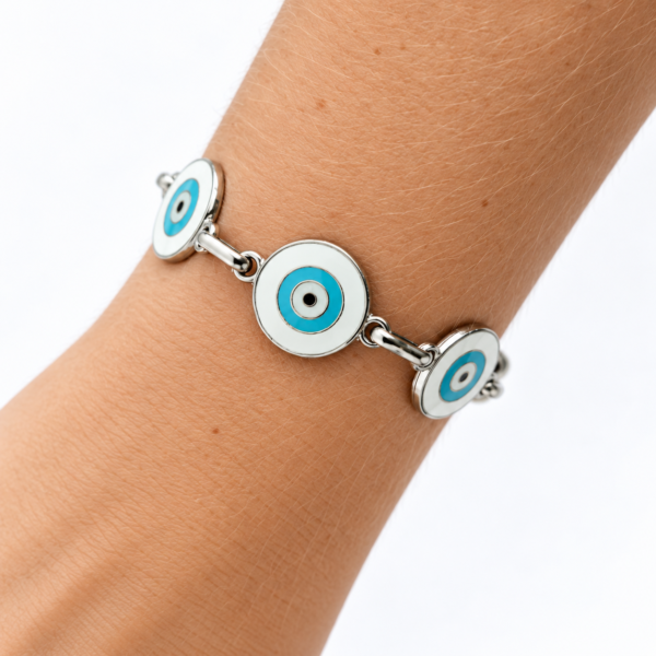 Pulseira de Olho Grego Prateada com Fecho Ímã — 4 Modelos