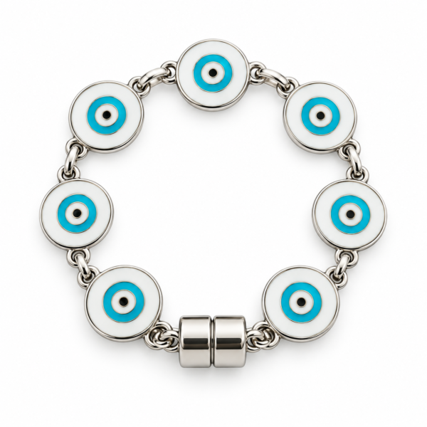 Pulseira de Olho Grego Prateada com Fecho Ímã — 4 Modelos