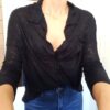 Camisa Feminina Tradicional Manga 3/4 Morcego Viscose Elastano Preta