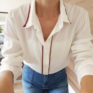 Camisa Feminina Tradicional Passamanaria Marsalla Manga Longa Viscose Off-white