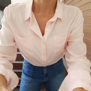 Camisa Feminina Tradicional Manga Longa Tencel Rosa Bebê