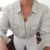 Camisa Feminina Tradicional Manga Longa Tencel Cor Jeans Claro