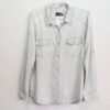 Camisa Feminina Tradicional Manga Longa Tencel Cor Jeans Claro