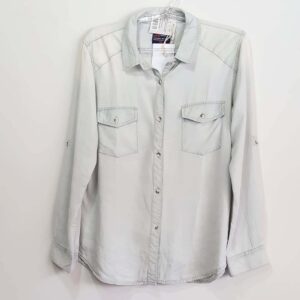 Camisa Feminina Tradicional Manga Longa Tencel Cor Jeans Claro