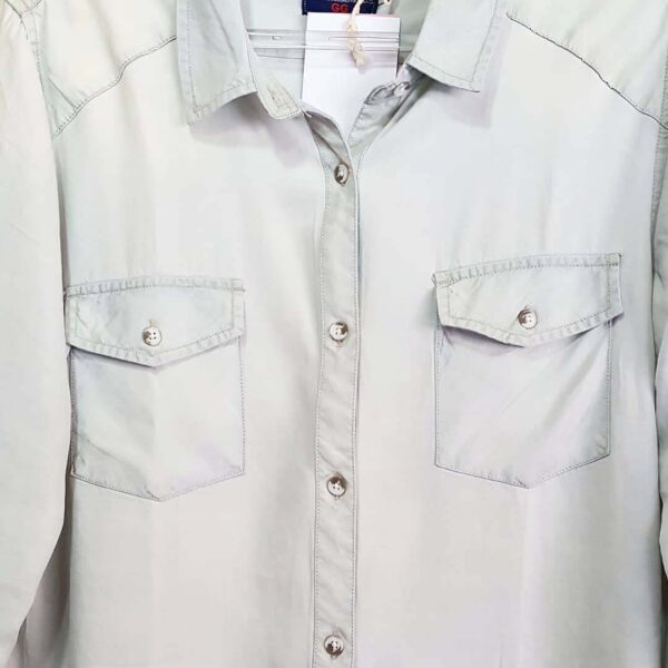 Camisa Feminina Tradicional Manga Longa Tencel Cor Jeans Claro