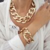 Conjunto Banho Ouro Colar + Pulseira Elos Mega Gigantes Fecho Mosquete
