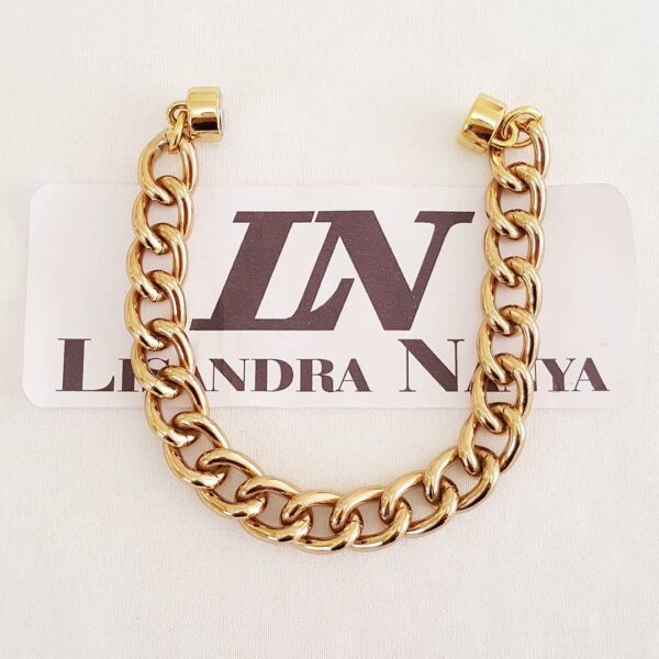 8054g Conjunto Banho Ouro Elo Grumet-117 Colar + 2 Pulseiras Corrente Aço