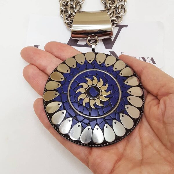 Colar Tibetano Cerâmica Azul 4 Voltas Corrente Aço Elo Cadeado-22
