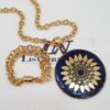8139b Conjunto Colar Tibetano Caquinho Azul + Pulseira Elo Cadeado-22 Banho Ouro