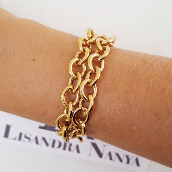 8145e Conjunto Colar Tibetano Caquinho Verde + Pulseira Banho Ouro Elo Cadeado-22