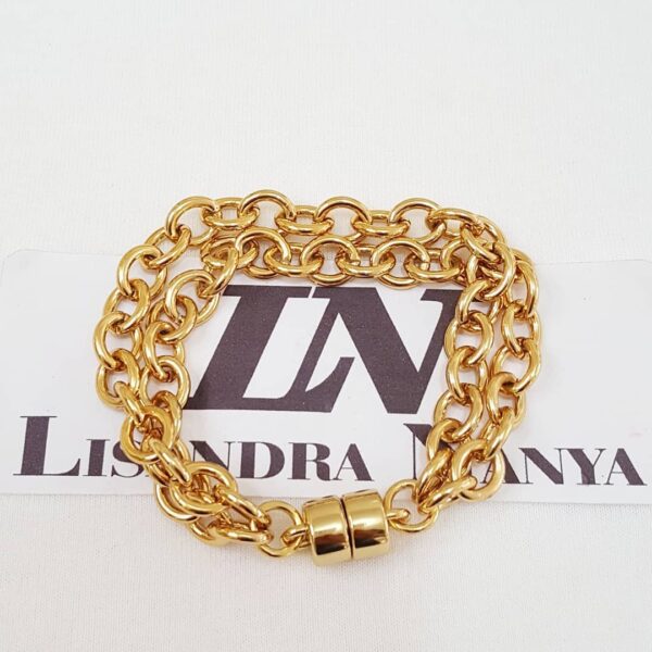 8145f Conjunto Colar Tibetano Caquinho Verde + Pulseira Banho Ouro Elo Cadeado-22