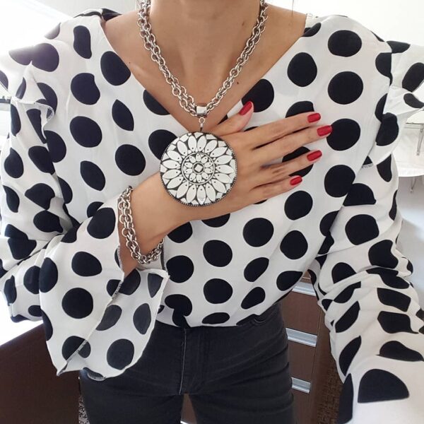 Conjunto Colar Tibetano Caquinho Branco + Pulseira Elo Cadeado-22