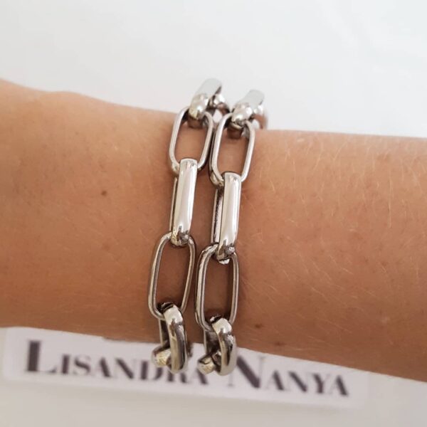 Conjunto Colar Tibetano Caquinho Branco + Pulseira Elo Retangular-24