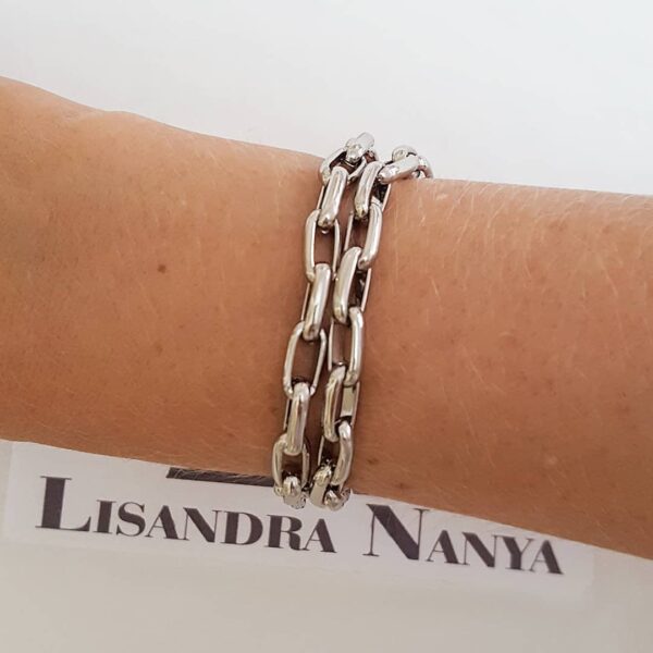 Conjunto Colar Tibetano Caquinho Branco + Pulseira Elo Retangular-129