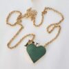 8217g Colar Coração Quartzo Verde Banho Ouro Elo Português-218 Corrente Aço