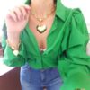 Conjunto Colar Coração Geométrico Banho Ouro + Pulseira Elo Retangular-24