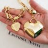 Conjunto Colar Coração Geométrico Banho Ouro + Pulseira Elo Retangular-24