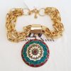Conjunto Colar e Pulseira Tibetanos Caquinho Cerâmica Turquesa