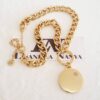 Colar Choker Banho Ouro Corrente Aço Elo Grumet-117 Medalha Ponto de Luz