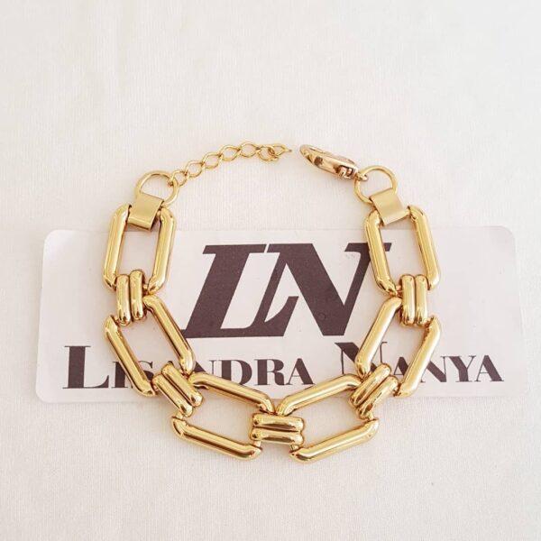 Conjunto 2 Pulseiras + Colar Elo Retangular Grande Banho Ouro Corrente Metal