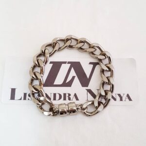 8280b Pulseira Prateada Corrente Aço Diamantado Banhada Elo Grumet-168