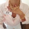 Conjunto Colar e Pulseira Elo Redondo Gigante Banho Ouro