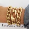 Conjunto 3 Pulseiras Elos Grandes 1 Volta Banho Ouro Corrente Aço Fecho Ímã