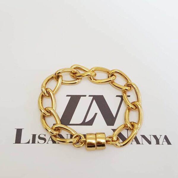 Conjunto 3 Pulseiras Elos Grandes 1 Volta Banho Ouro Corrente Aço Fecho Ímã