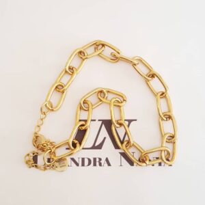 Colar Choker Elo Grande Oval-150 Banho Ouro Corrente Aço