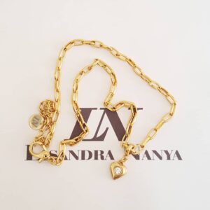 Colar Pingente Coração Strass Banho Ouro Corrente Aço Elo Retangular-412