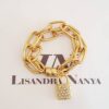 Conjunto Banho Ouro 3 Colares Pingentes + Pulseira Cadeado Strass