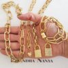 Conjunto Banho Ouro 3 Colares Pingentes + Pulseira Cadeado Strass
