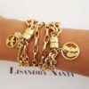 Conjunto Dourado 3 Pulseiras Fecho Ímã 20cm Pulseira Anjo da Guarda Elo Grumet-98 Banho Ouro 2 Voltas Corrente Aço