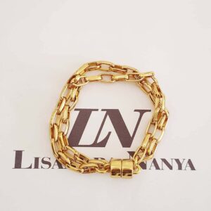 8298b Pulseira Elo Retangular-129 Banho Ouro 2 Voltas Corrente Aço Fecho Ímã
