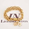 Conjunto 5 Pulseiras Pingentes Flores Escritos Banho Ouro Corrente Aço