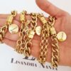 Conjunto 5 Pulseiras Pingentes Flores Escritos Banho Ouro Corrente Aço