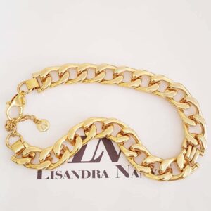 Colar Choker Elo Conectável Grumet Gigante Trabalhado Banho Ouro