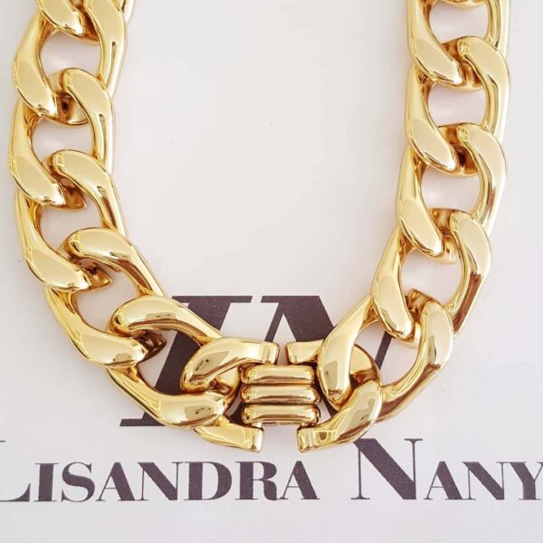 Conjunto Dourado de Colar Choker (38cm) Elo Metal Trabalhado Banho Ouro com Pulseira (18cm)