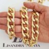 Conjunto Dourado de Colar Choker (38cm) Elo Metal Trabalhado Banho Ouro com Pulseira (18cm)