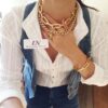 Conjunto Dourado Pulseira + Colar Curto Corrente Metal Banho Ouro Elo Oval Grande