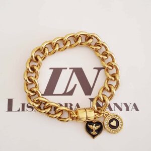 Pulseira Pombinha Paz Coração Banho Ouro Elo Grumet-117 Corrente Aço