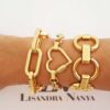 Conjunto Dourado 3 Pulseiras Fecho Ímã (8309) Pulseira Elos Retangulares Gigantes Banho Ouro Fecho Ímã