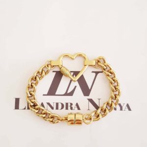 8309b Pulseira Coração Central Elo Grumet-98 Banho Ouro Fecho Ímã