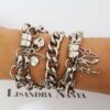 Conjunto 3 Pulseiras Pingentes Moda Corrente Aço Elos Grandes Banho Galvânico