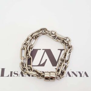 8312b Pulseira Prateada Corrente Aço Elo Alternado Fecho Ímã