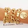 Conjunto Dourado 3 Pulseiras Fecho Ímã 20cm Pulseira Pingente Agradeço Banho Ouro Elo Grumet-317 2 Voltas Corrente Aço