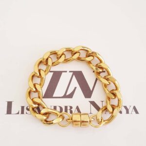 8314b Pulseira Elo Grumet-168 Banho Ouro 1 volta Corrente Aço Fecho ímã